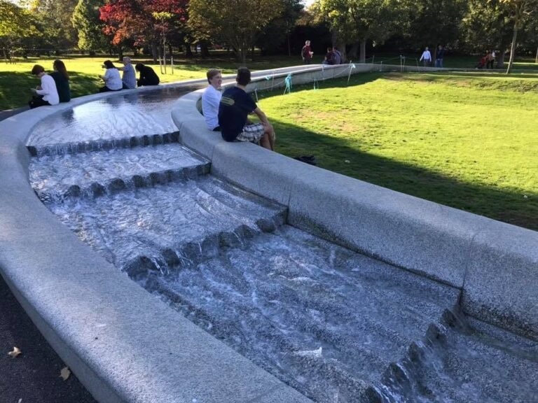 Textured granite water channel at the Princess Diana Memorial Fountain in Hyde Park, London