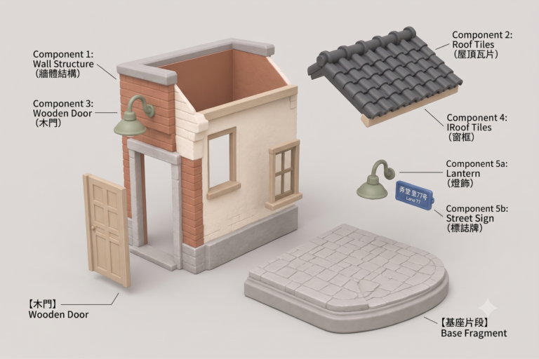 Low-saturation six-color modular miniature garden designed as separate FDM-printable components
